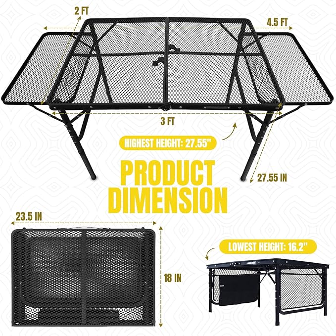Folding Grill Table with Extension Boards 88 Lbs