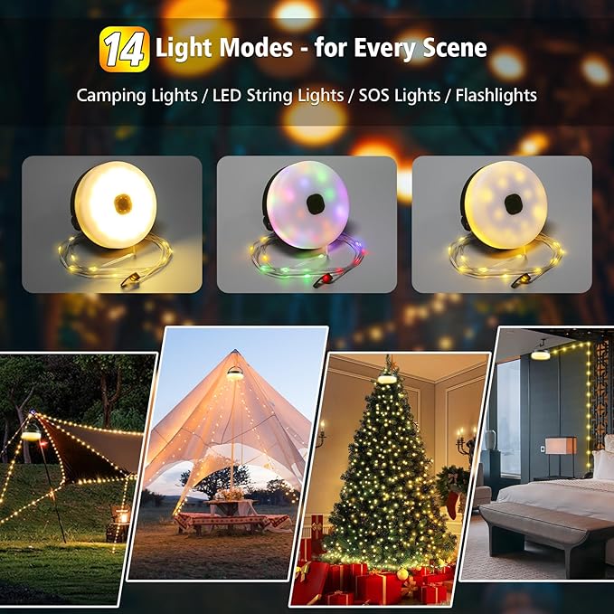 Rechargeable String Lights 33ft 100LED 14 Modes