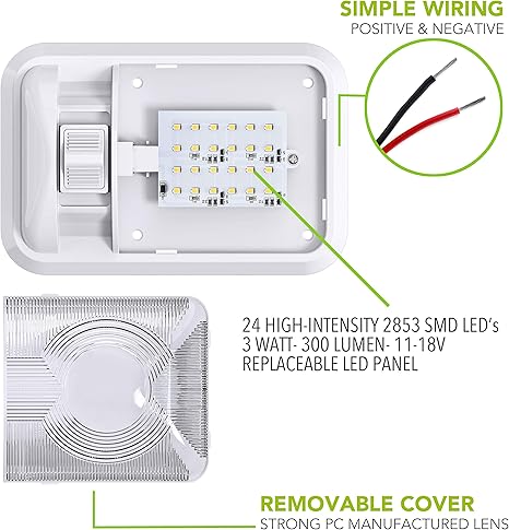 12V RV LED Ceiling Dome Light 300LM with Switch