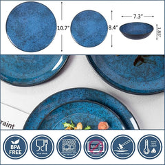 Melamine Dinnerware Set 12-Piece Classic Blue Dishwasher Safe