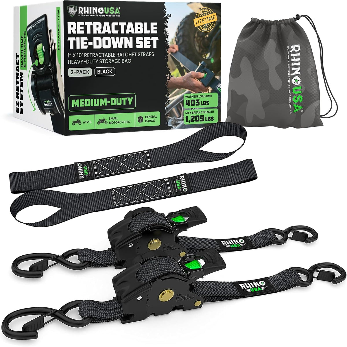 Rhino USA retractable ratchet straps 1 inch