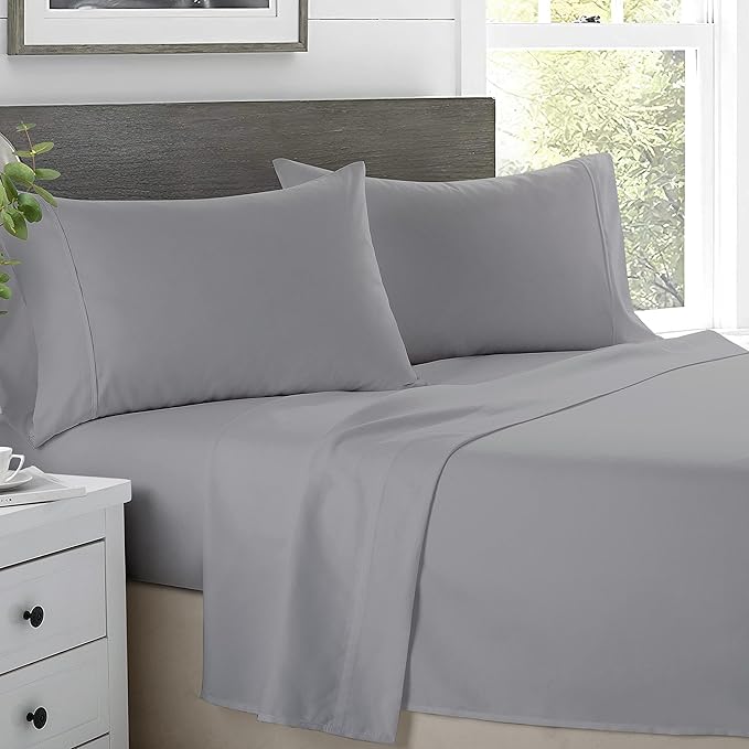 RV King Sheet Set 4-Piece 100% Cotton 600TC 72x80 Light Grey