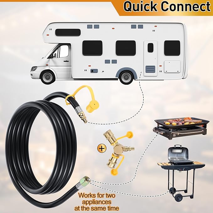 RV Propane Quick Connect Hose Kit 12ft with Y-Splitter 2-Pack