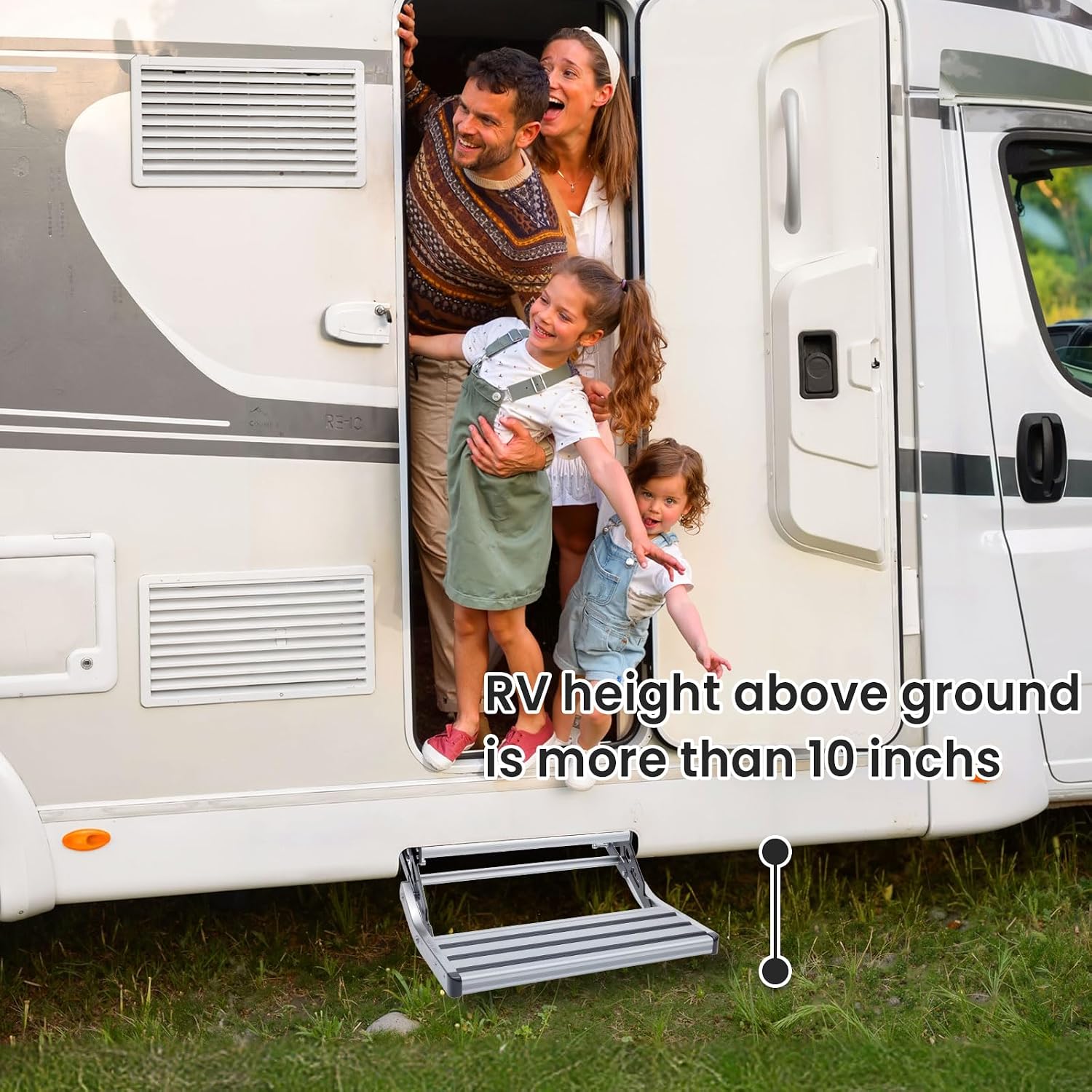 Manual RV step folded flat position