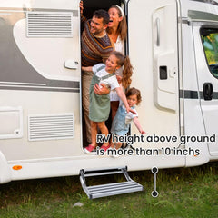 Manual RV step folded flat position