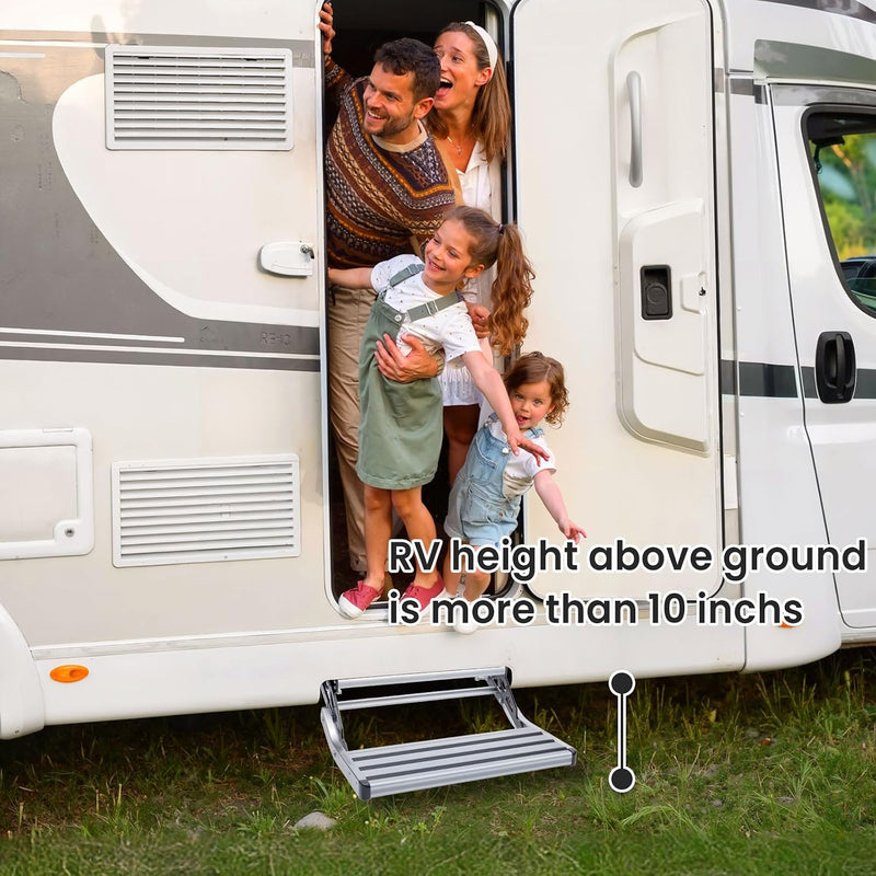 Manual RV step folded flat position