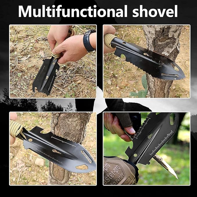 Backpacking Trowel Camping Shovel Hiking Trowel Gardening Tool Multitool 9 in 1 Multi-Purpose Tool with Carrying Bag and Paracord Good for Digging Metal Detecting Gardening and Outdoor Survival