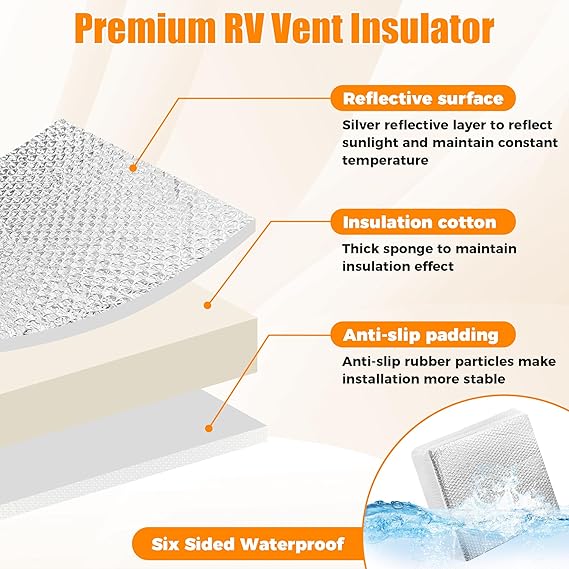 RV Vent Insulator 14"x14"x3" RV Skylight Insulator RV Skylight Cover with Reflective Surface & Velcros, Winter Warmth and Summer Insulation (Square, 1)