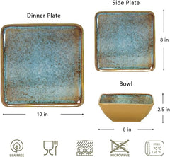 Square Melamine Dinnerware Set 12-Piece for 4 BPA Free