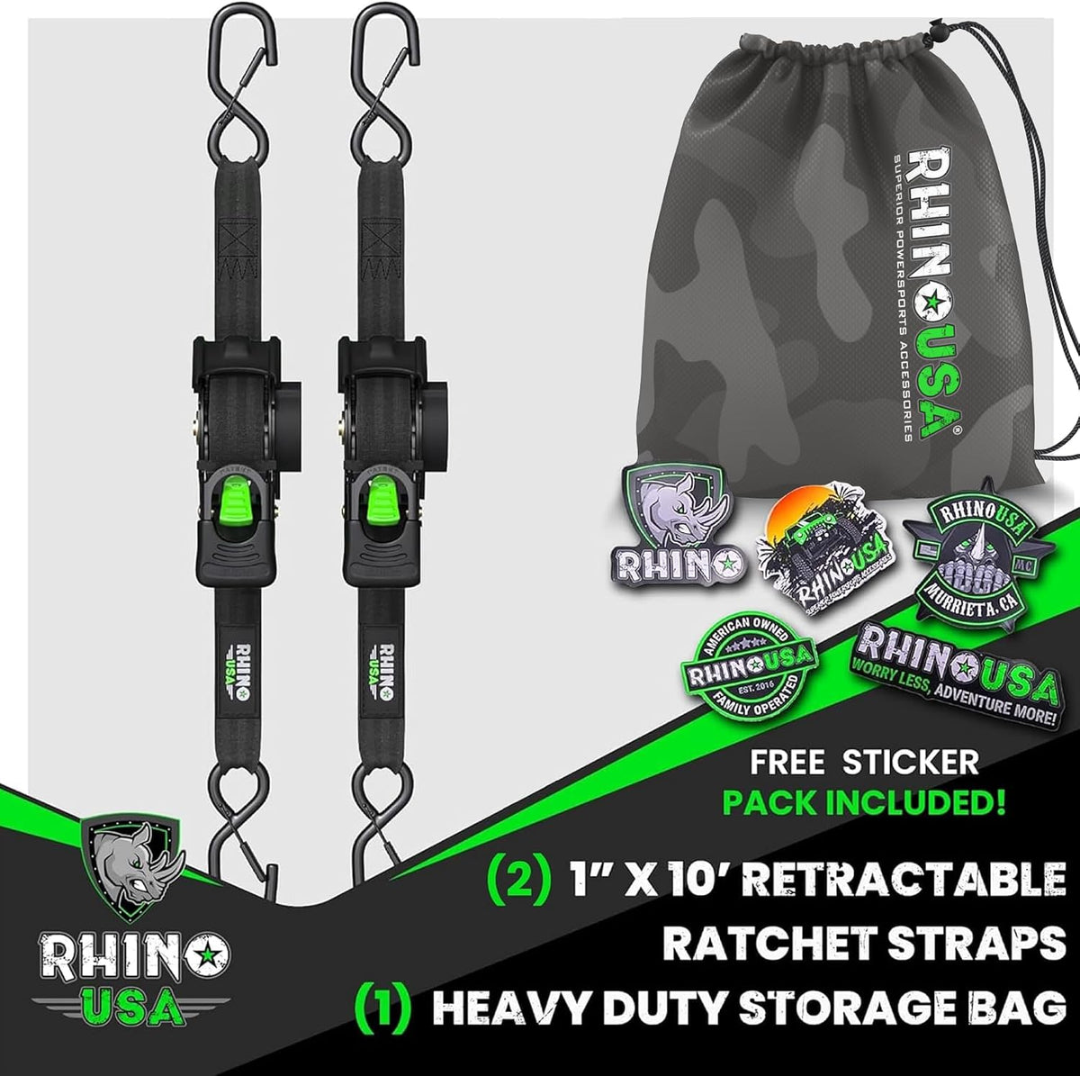 Rhino USA retractable ratchet straps 1 inch