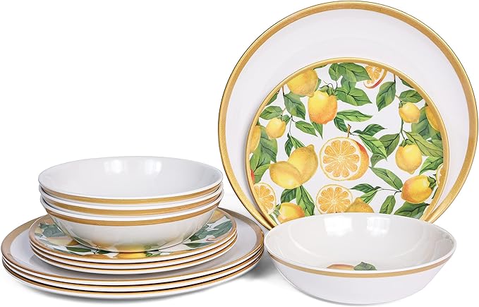 Lemon Melamine Dinnerware Set 12-Piece for 4
