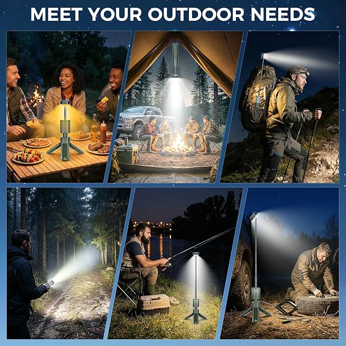 Telescopic Camping Lantern 10500mAh Rechargeable Magnetic Green