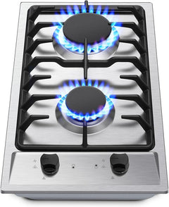 2-Burner Gas Cooktop 12" NG/LPG Convertible Stainless Built-In