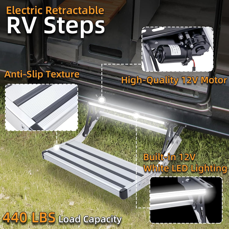 Electric RV step anti-slip tread detail