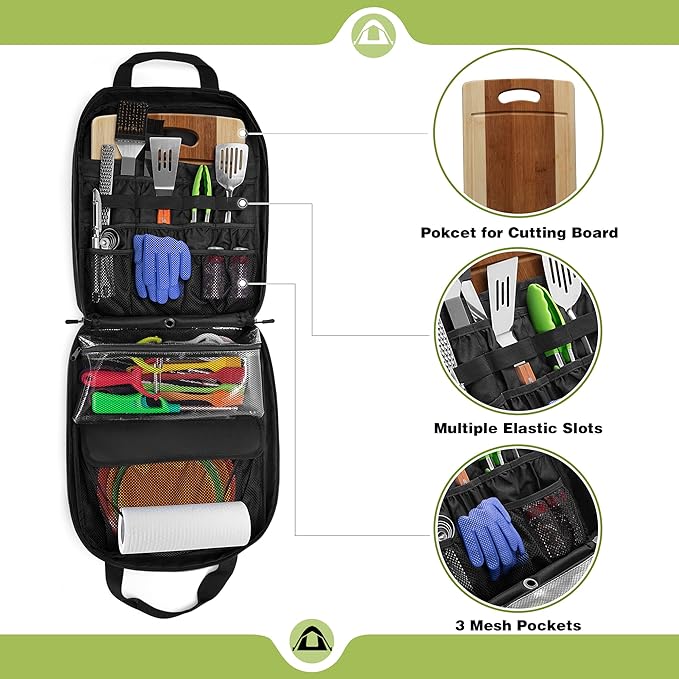 Hanging Camp Utensil Organizer with Paper Towel Holder