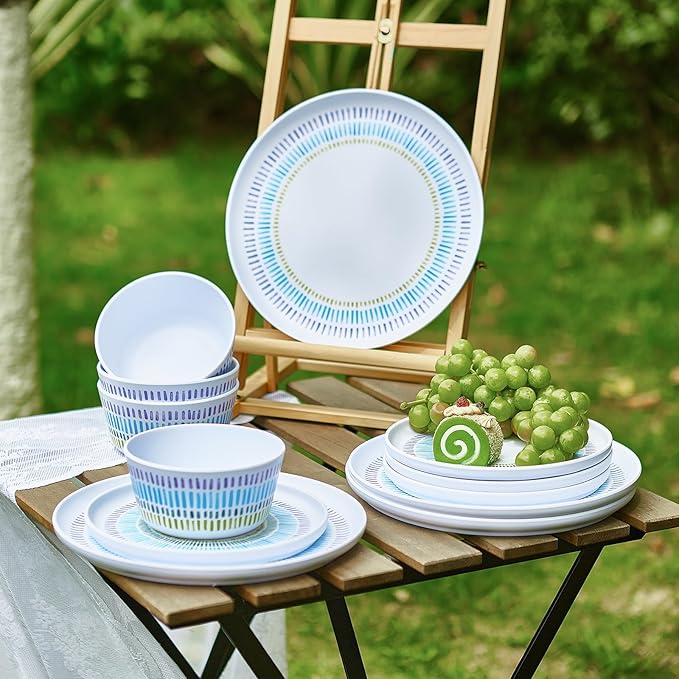 Melamine Dinnerware Set 12-Piece Unbreakable Lightweight