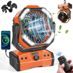 Oscillating camping fan with lantern