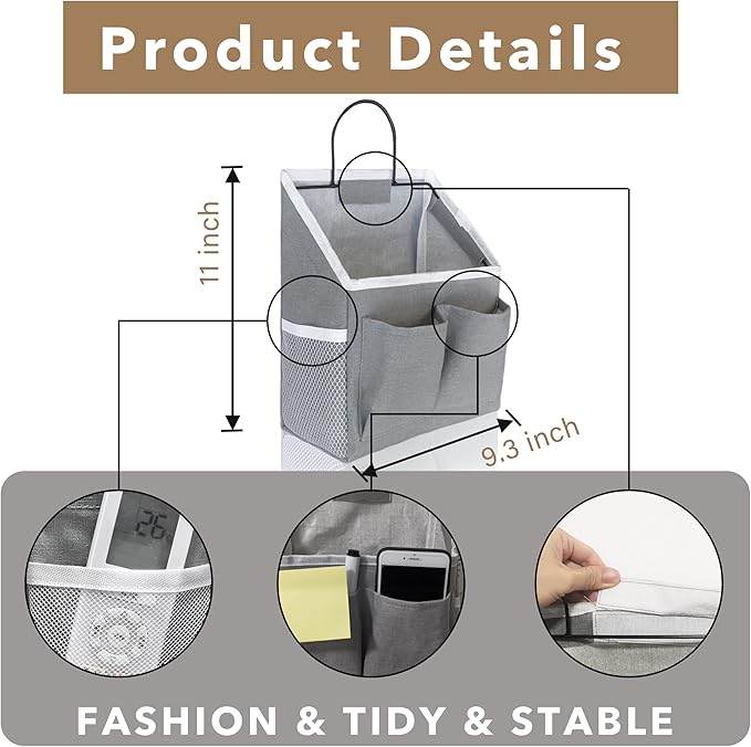 2pcs Wall Hanging Storage Bag, Wall Hanging Baskets for Organizing as Over the Door Organizer, Wall File Organizer, Rv Storage and Organization. For Bedroom, Office, Camper (Gray-Upgraded)