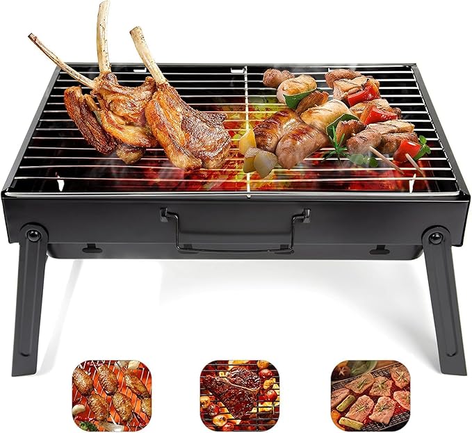Folding portable stainless steel charcoal BBQ grill - view 3