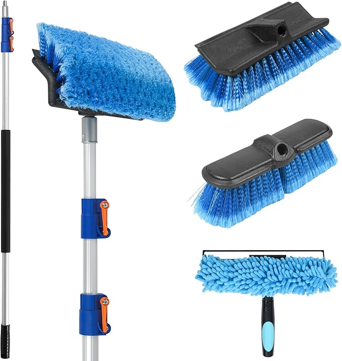20ft Exterior Cleaning Brush Set Telescoping Pole with Squeegee