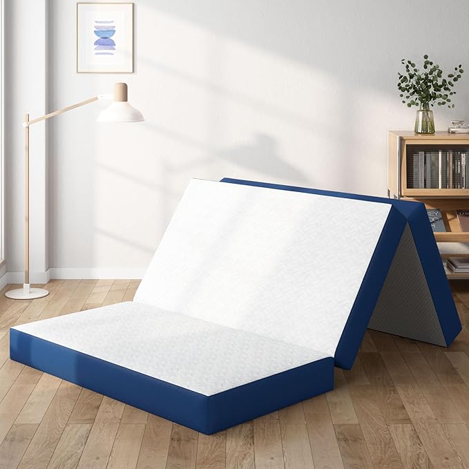 Tri-Fold Memory Foam Mattress, 6 inch Portable Floor Mattress Queen Size, Folding Mat for Travel & Camping & Yoga, Cover Washable Foldable Mat, CertiPUR-US Certified