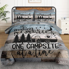 Queen Comforter Set 7-Piece Retro Wood Camp Bedding