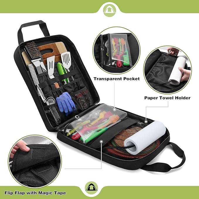 Hanging Camp Utensil Organizer with Paper Towel Holder