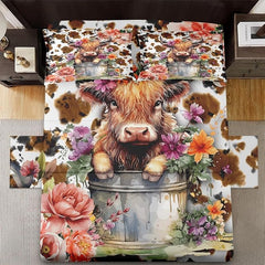 Twin Sheet Set 3-Piece Cute Highland Cow Print