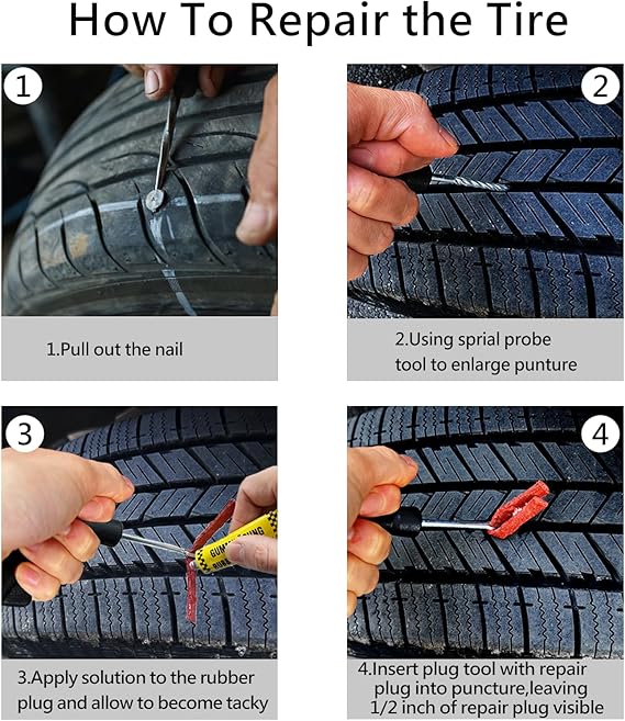 Emergency Tire Patch Kit 10pc Motorcycle & Car
