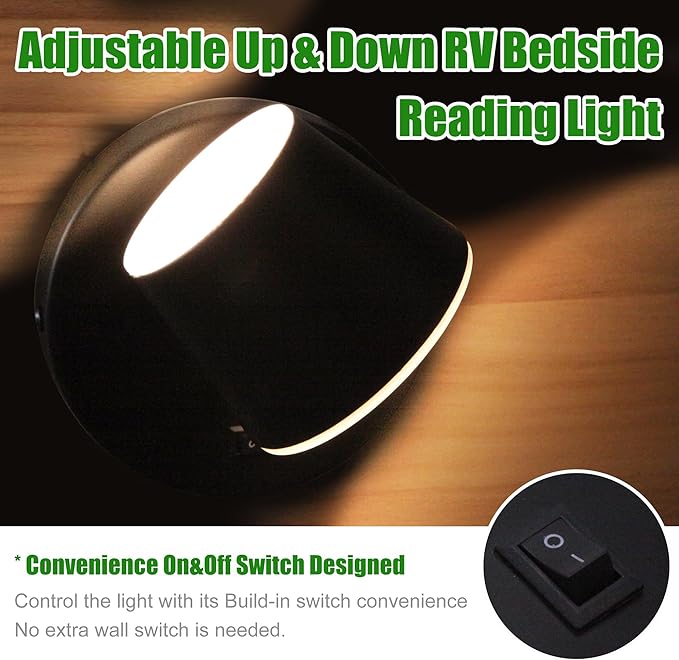 12V RV LED Reading Light 350° Rotatable 2-Pack