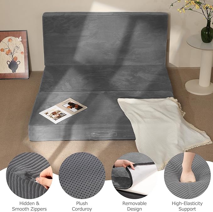 6" Tri-Fold Mattress Twin Foldable Futon Sofa Bed