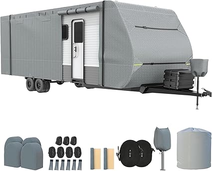 RV travel trailer cover with tie down straps - view 2