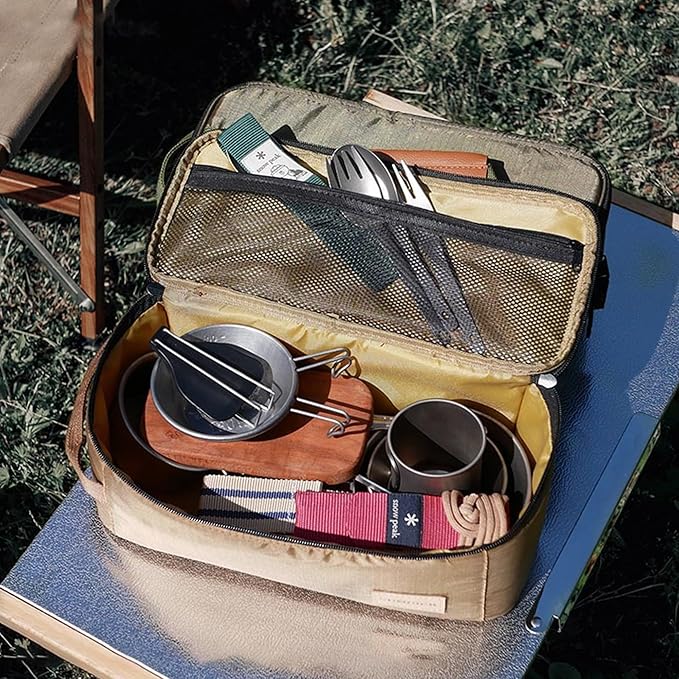 Waterproof Camping Cookware Organizer Bag, Portable Durable Utensil Pouch for Outdoor Cooking BBQ Grill Hiking Accessories, Compact Multi Compartment Storage for Spoons Chopsticks Stove Tools