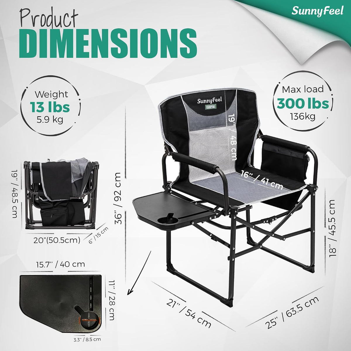 Oversized director's camp chair with side table