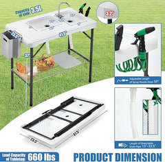 Portable Fish Cleaning Table with Dual Sinks Faucet & Sprayer