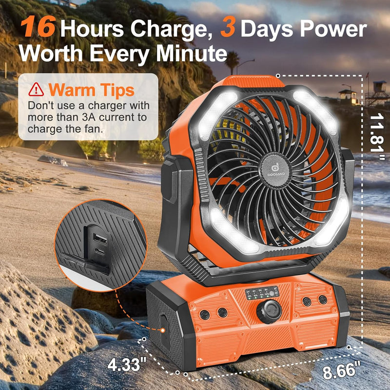 Oscillating camping fan with lantern
