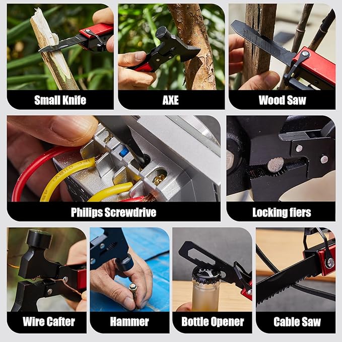 14-in-1 Multi Tools Hatchet Hammer Camping Gear, Multitool Hatchet Axe Camping Essentials for Camping Outdoor Survival Hiking (RedBlack)