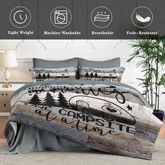 Queen Comforter Set 7-Piece Retro Wood Camp Bedding