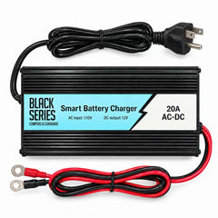20A 12V AC-DC smart battery charger, 110V input with US 3-prong plug and ring-terminal leads