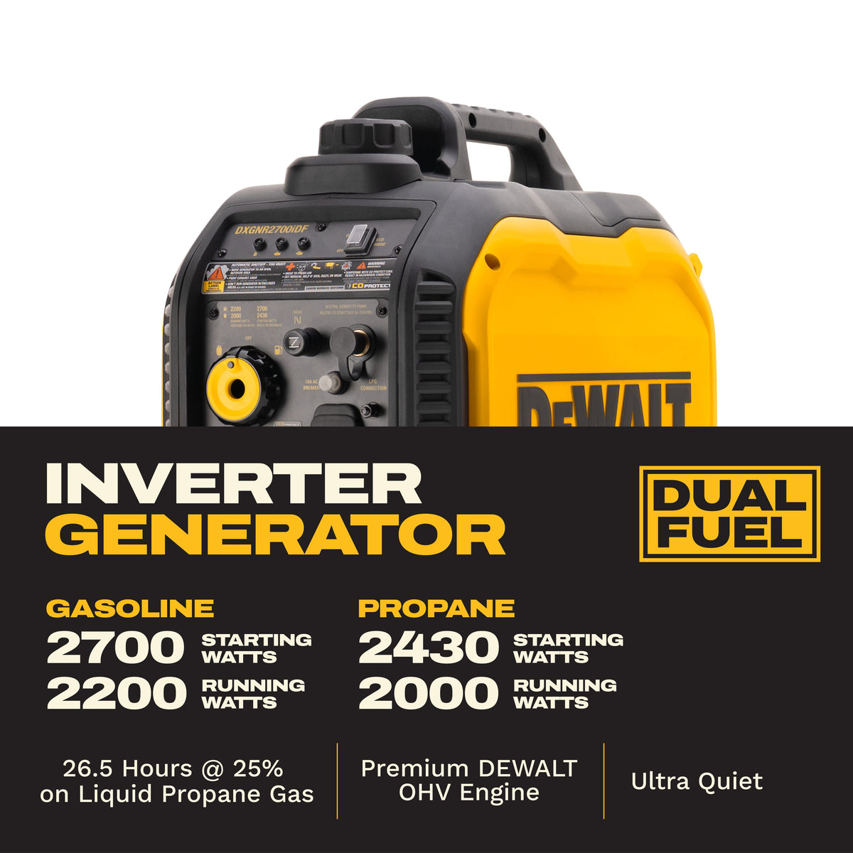 2700W dual fuel inverter generator