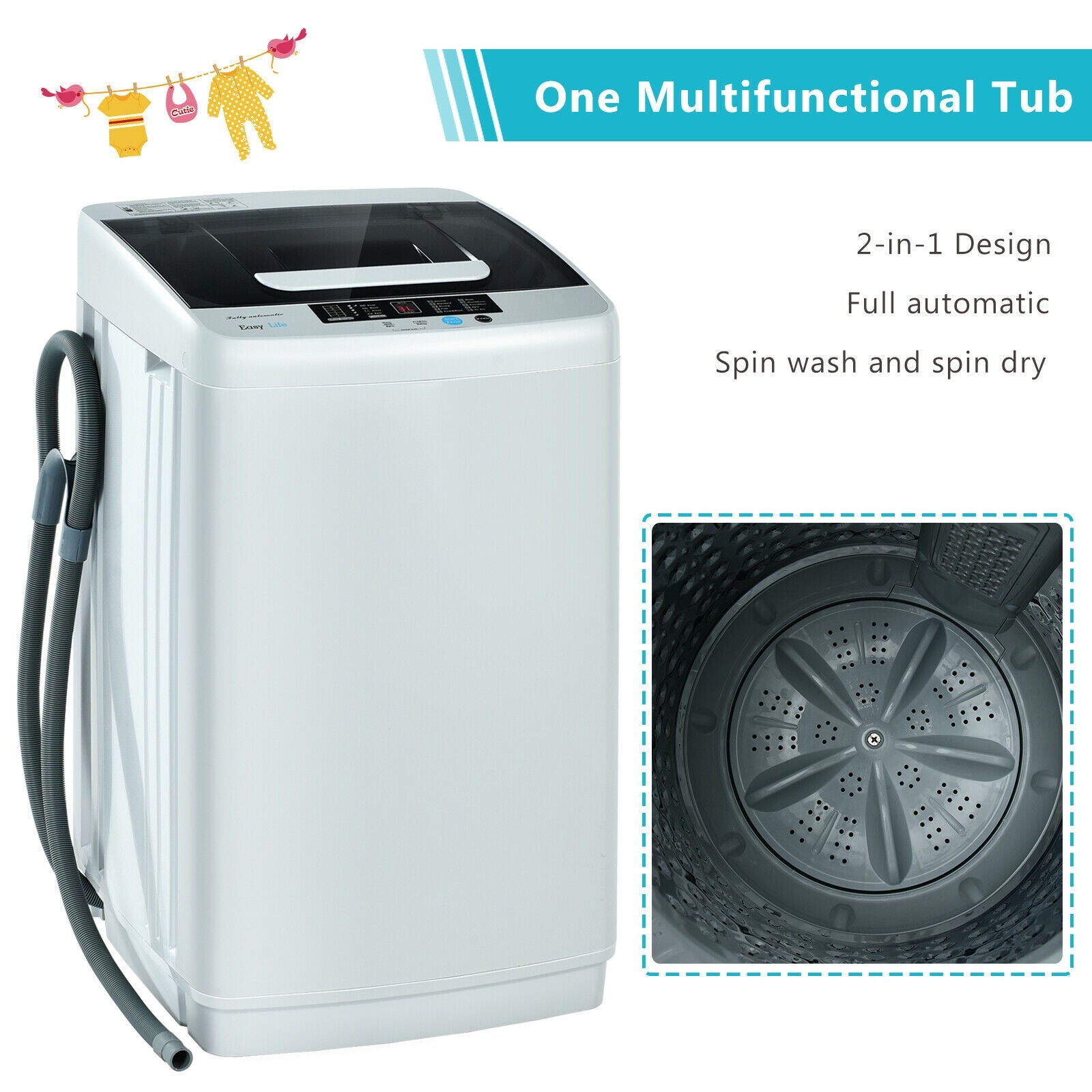 Portable washer for RV, apartment and tiny home laundry