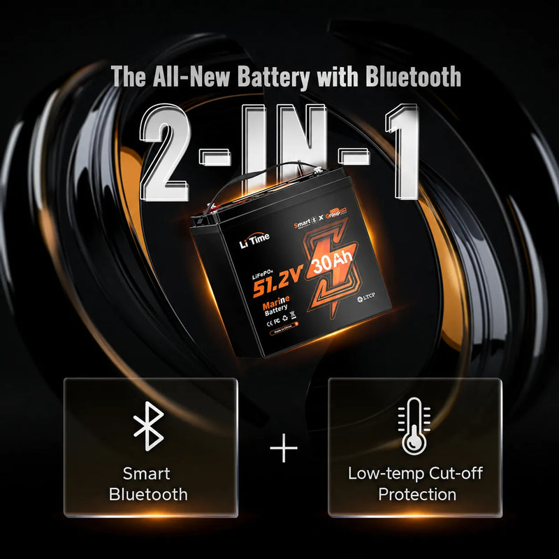 LiTime 48V 30Ah GC2 Bluetooth LiFePO4 Golf Cart & Marine Battery