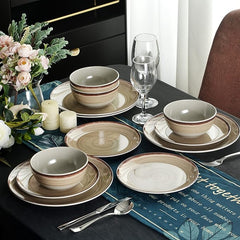 Melamine Dinnerware Set for 4 12-Piece Plates & Bowls Brown
