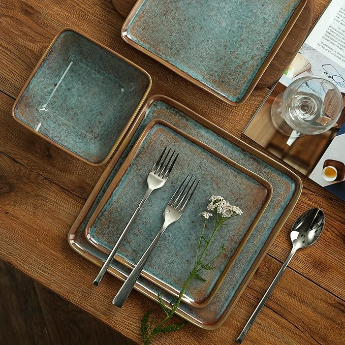 Square Melamine Dinnerware Set 12-Piece for 4 BPA Free