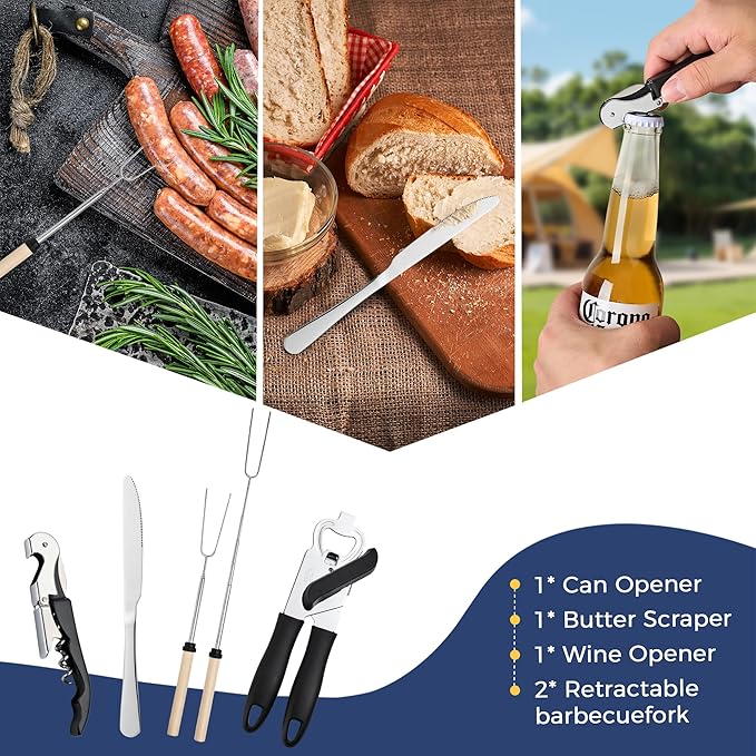 Camping Kitchen Utensil Set 34-Piece Stainless Steel