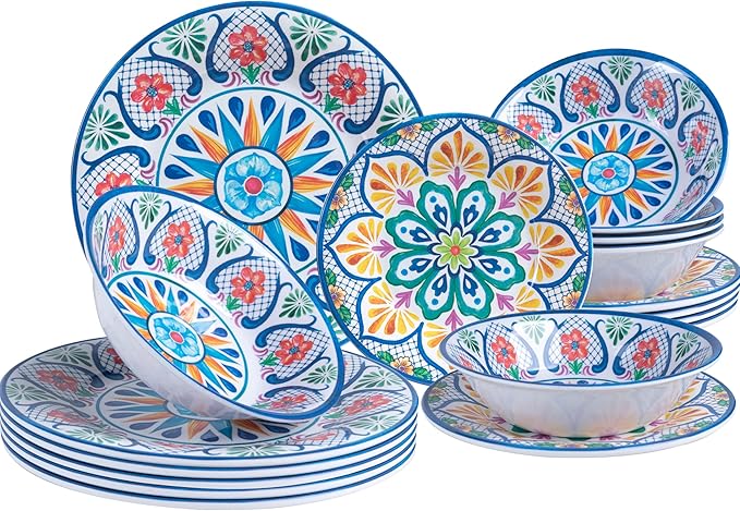 Paisley Melamine Dinnerware Set 18-Piece for 6 Spanish Floral
