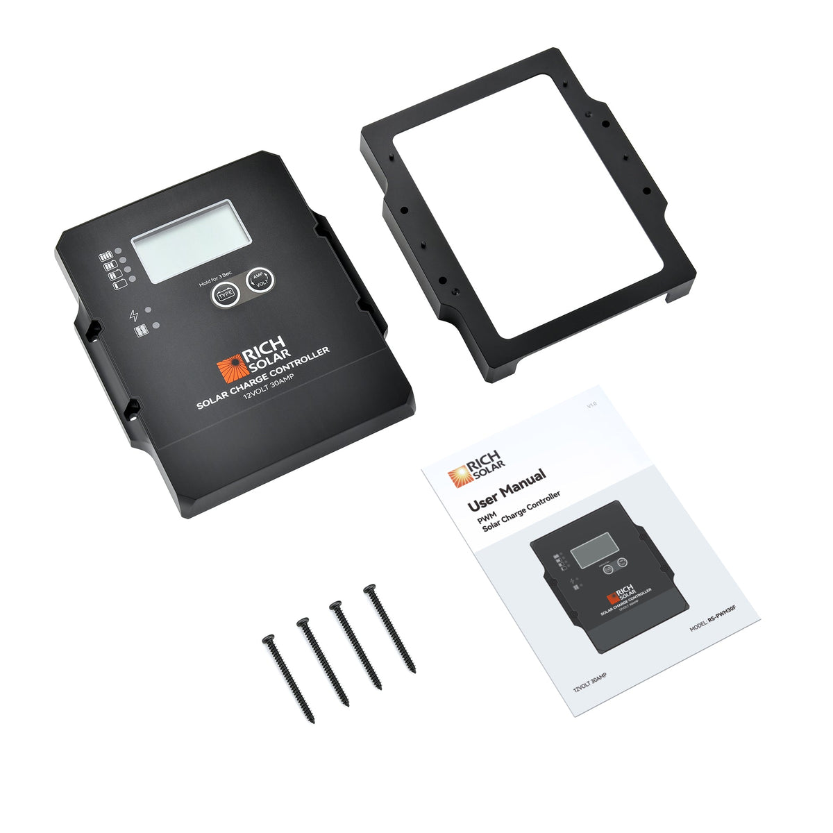 Rich Solar 30 Amp PWM Solar Charge Controller 12V 30A PWM Controller for RVs, Trailers, Campers, Vans, Boats, Off-Grid
