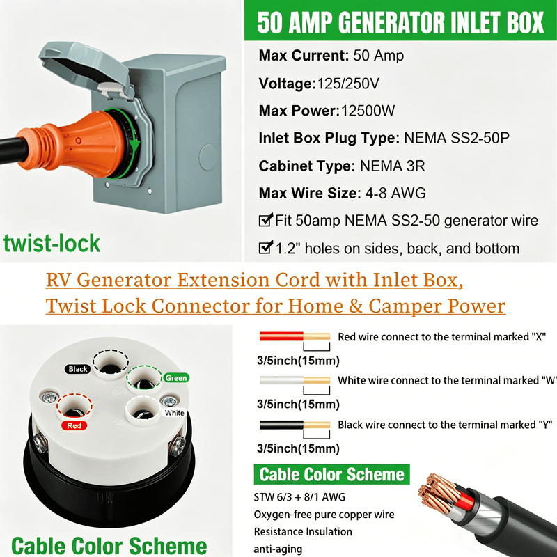 SPEEDWOW 50 amp extension cord, view 4