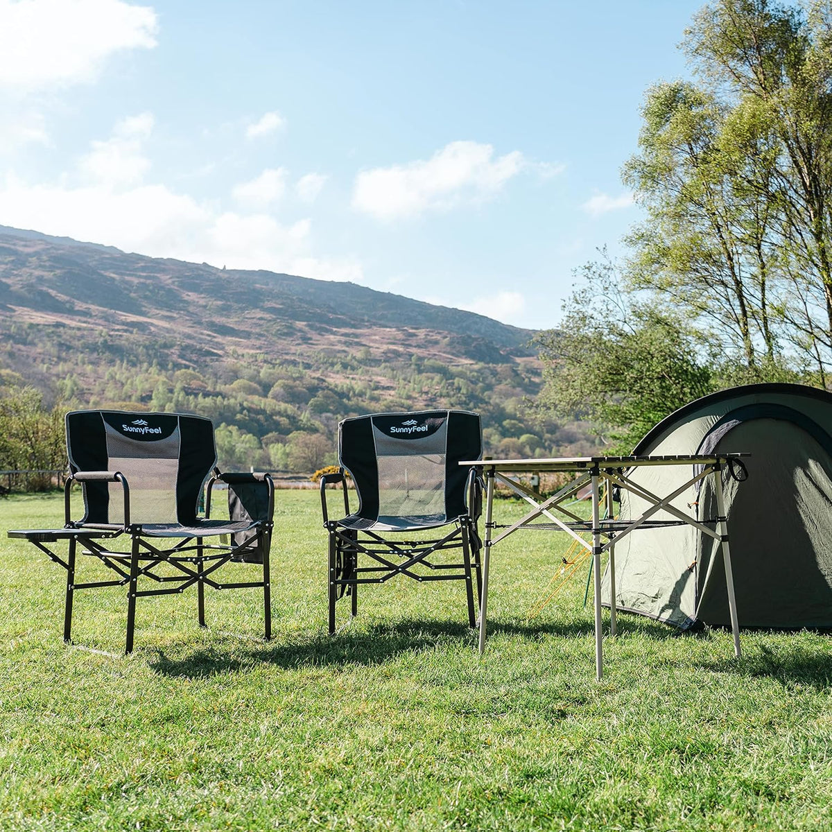 Oversized director's camp chair with side table
