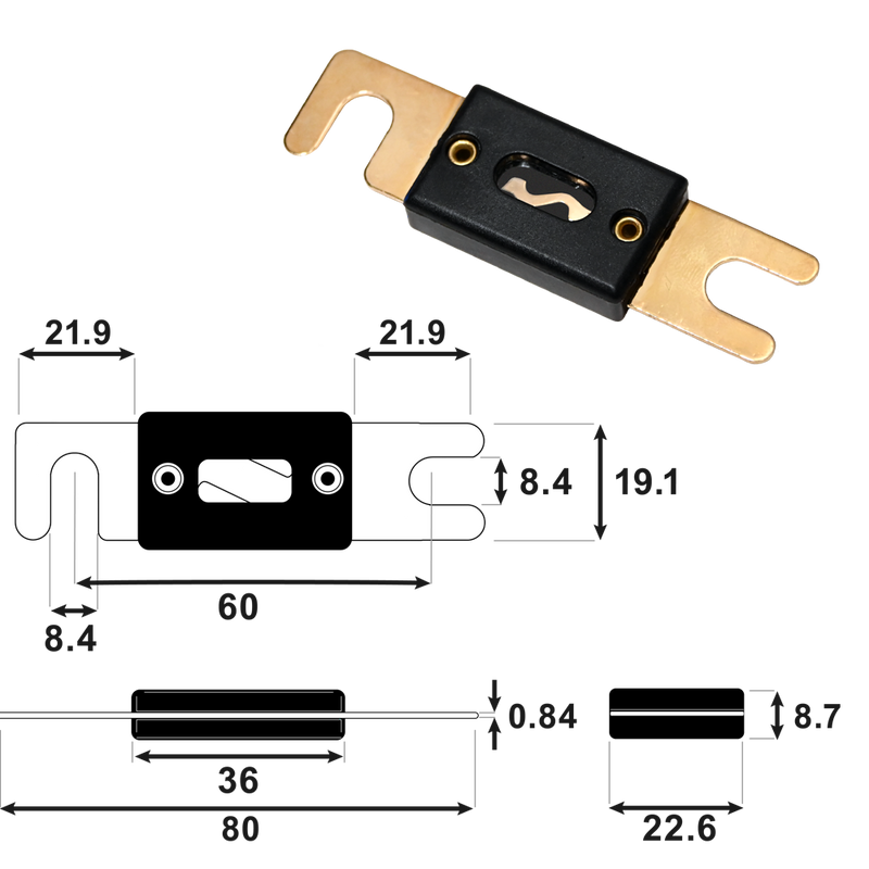 AIMS Power 200 Amp ANL Inline Fuse - view 2